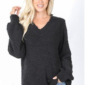 Zenana Popcorn Sweater Puff sleeve at wrist Black